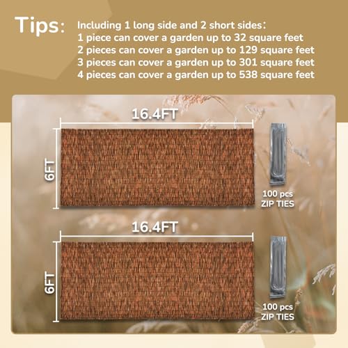 Brown 2 Pack 6FT X16.4FT Reed Fencing Roll Bamboo Privacy Screen (2 Pack 6 X 16.4FT / Brown)