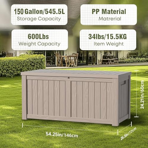 150Gal Outdoor Storage Box Waterproof Lockable Deck Box (Grey / 150 Gallon)