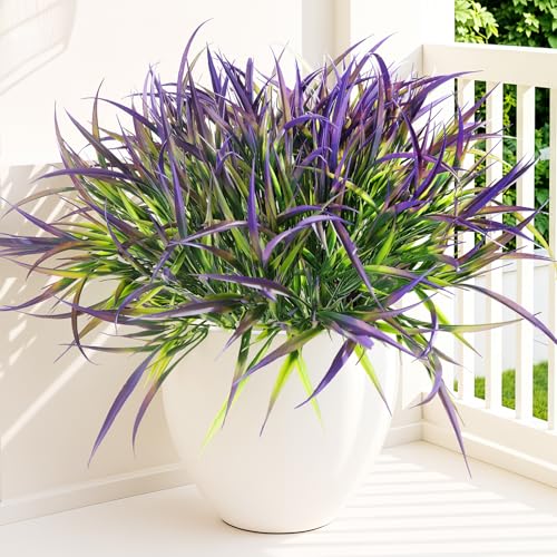 12 Bundles Artificial Outdoor Plants UV Resistant Fake Grass Plants Faux Plastic Plants Greenery Shrubs for Home Garden Pathway Window Box Front Porch Cemetery Spring Summer Decor (12 Count)