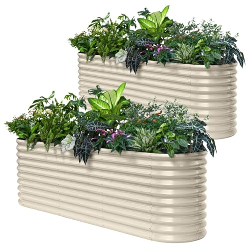 2Pcs 8x2x2.5 ft Galvanized Raised Garden Bed (Beige / 8x2x2.5ft)