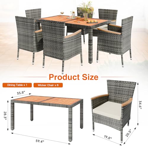 7 PCS Wicker Patio Dining Set (Grey / 7 Pieces)