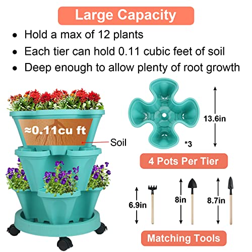 Vertical Planter Tower (Teal / 3 Tier)