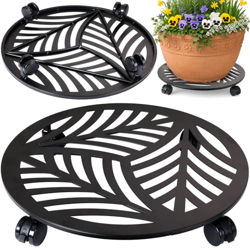 1 Packs Large Metal Plant Caddy with PU Wheels 15" Heavy (15")