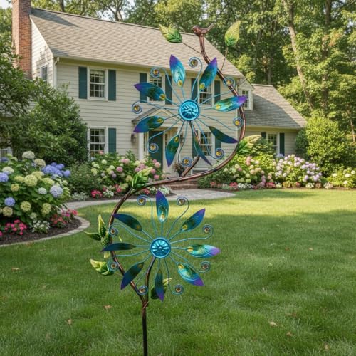 Wind Spinner for Yard and Garden Windmill Outdoor Metal Kinetic (13-Blue)