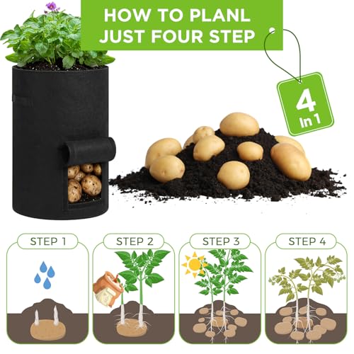 4 Pack 30 Gallon Potato Grow Bags with Harvest Window (Black, Gray)