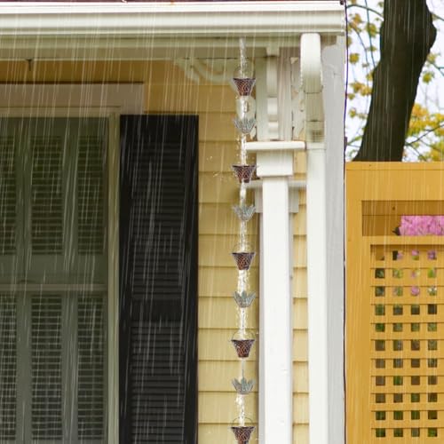 10.2ft Lotus Rain Chains for Outside Gutters (Brown & Green)