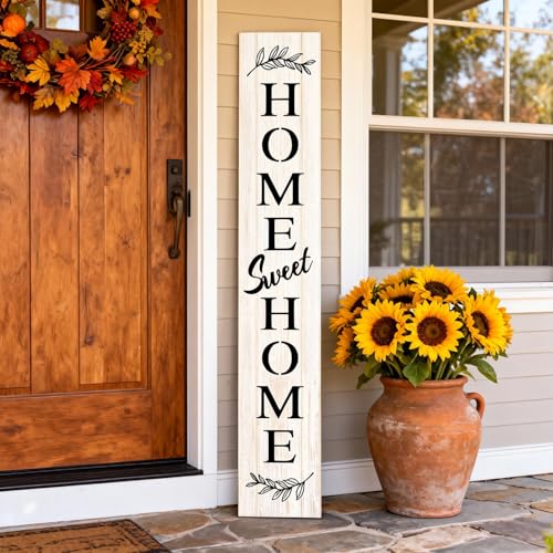 Farmhouse Wooden Welcome Sign Stand for Front Door (White Board / 7.8" x 47.2" / Basic Design-Single Side)