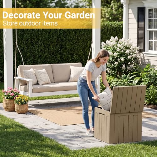 33 Gallon Resin Deck Box Weatherproof Storage Box (Light Coffee / 33 Gallon)