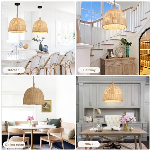 13.8" Rattan Pendant Light (Black+Rattan / 13.77" 3-Light)