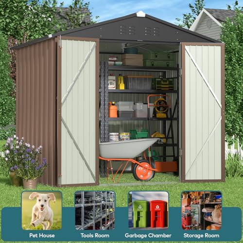 8 x 6 FT Outdoor Storage Shed (Brown / 8' x 6' FT/Peaked-roof)