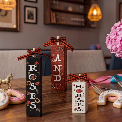 Smile Horses and Roses Wooden Block Decor Set (Horse)