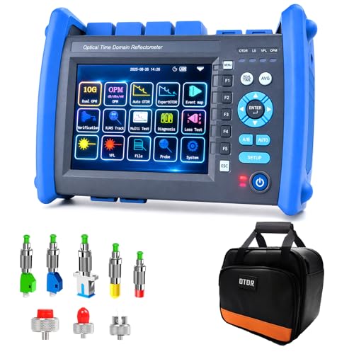 12-in-1 OTDR Optical Fiber Tester 1310/1550/1625nm,37/36/37db,5.6' Touch Screen,Integrat ing Automatic OTDR, Expert OTDR, Event Map, 10G Dual OPM,Optical Power Meter, End StateCheck (SJ Blue and Black)