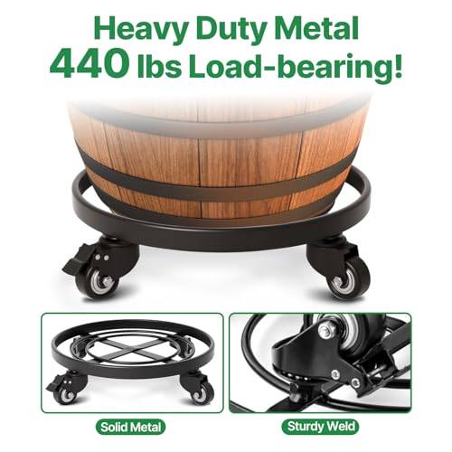 Metal Plant Caddy with Wheels Heavy Duty Iron Rolling Casters Plant Stand 2 Pack 12" Rollers Round Flower Pot Rack on Dolly Holder Indoor Outdoor Planter Trolley (12 inch x 2 pack)