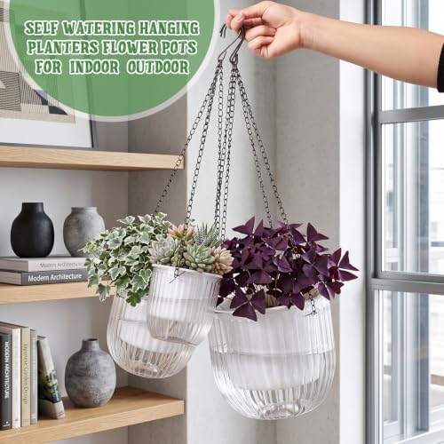 3 Pcs 8.3' 6.5'' 4.5'' Hanging Self Watering Pot for Indoor Plant (Clear / 6.9'' 6.5'' 4.5'')