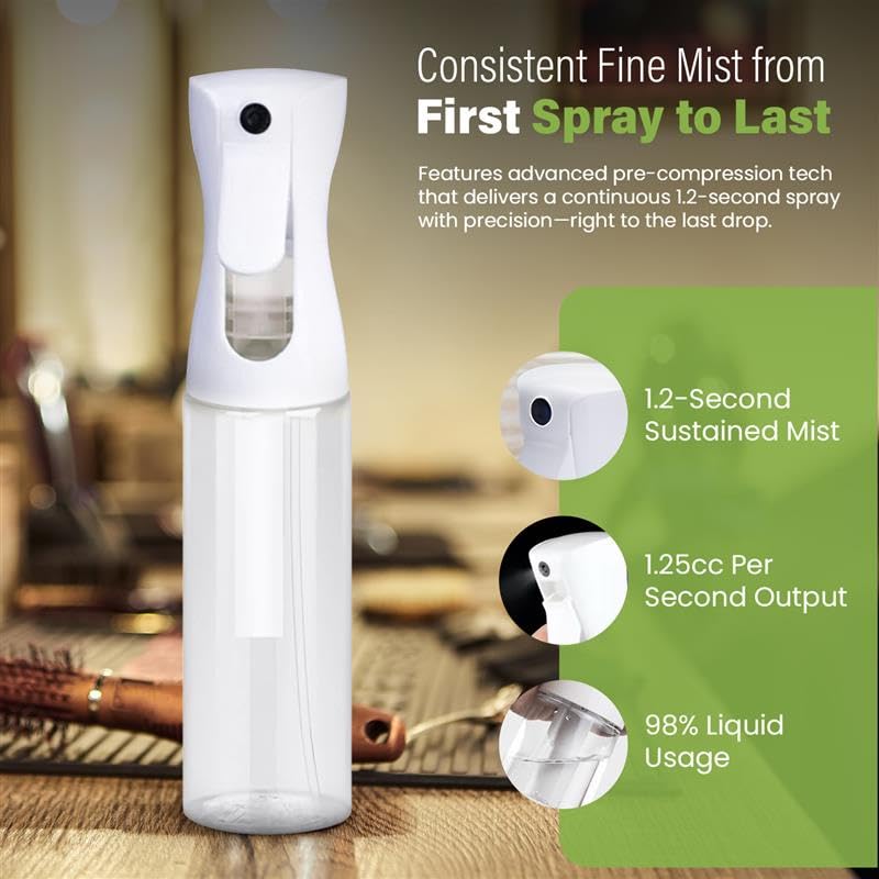 Continuous Mist Clear Spray Bottle 300ml Fine Mist Hair 2 Pack (Clear - 10oz - Pack of 2)