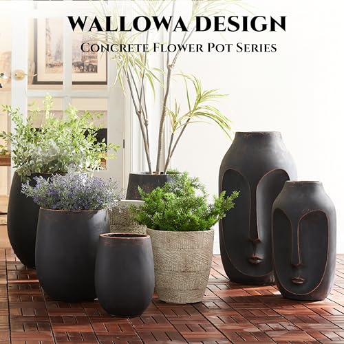 15.5"Hx13.3"Dia" Weathered Round Concrete Planter with Drainage Hole