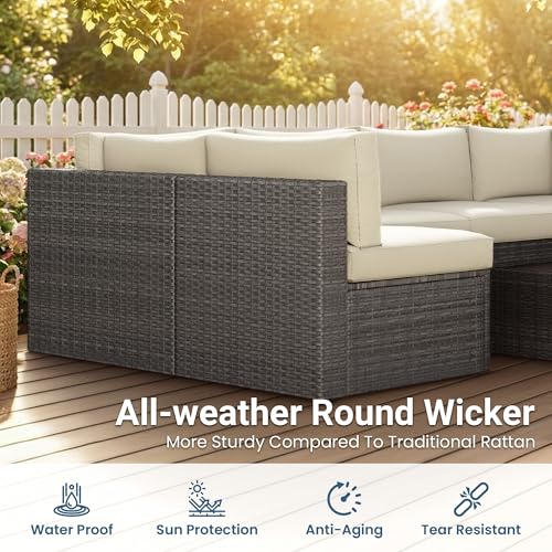 7 Pieces Wicker Outdoor Patio Furniture Set (Beige / 7-Pieces)