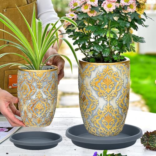 Plastic Plant Saucers for Garden 12 Inch 5 Pack Reusable Drip Trays for Outdoor Flower Pots (12" (5 Pack) / Gray)