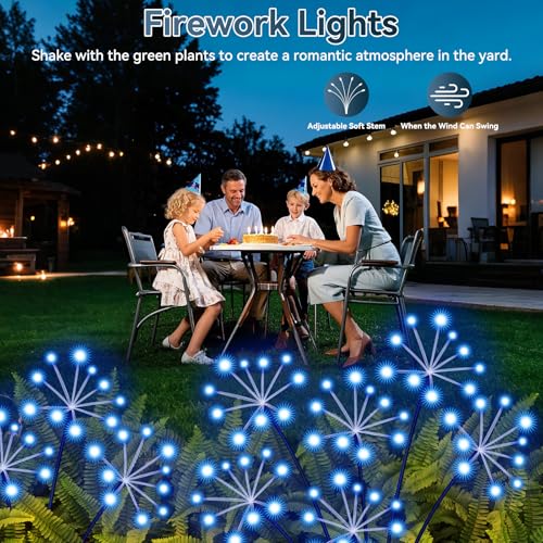 Solar Garden Lights 2 Pack Waterproof Swaying Starburst Lights Blue