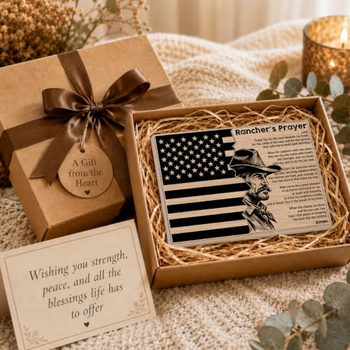 Rancher's Prayer Christian Gift for Home Office Book Shelf Table Decor (Multicolor 1744 / Wooden sign with iron frame（5.5 x 7.9 inches）)