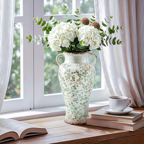 Large Ceramic Vase (04-green and Beige -12.6 in)
