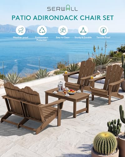 4 Pc HDPE Adirondack Set (Brown / 2 chair &1 bench &1 coffee table)