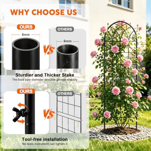 2 Pack 71x20in Rustic Iron Arch Decoration Garden Trellis with Black Metal Coating