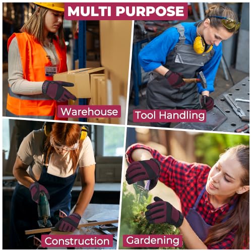 Work Gloves for Women (Small (Pack of 1) / Black -Burgundy)