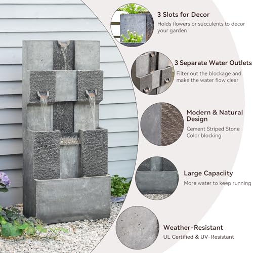 44.8" H Modern Outdoor Water Fountain with LED Lights and Pump (Gray 44.8 Inch)
