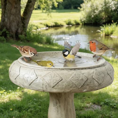 Pedestal Birdbath for Garden (23.2inch / Antique Stone Gray)