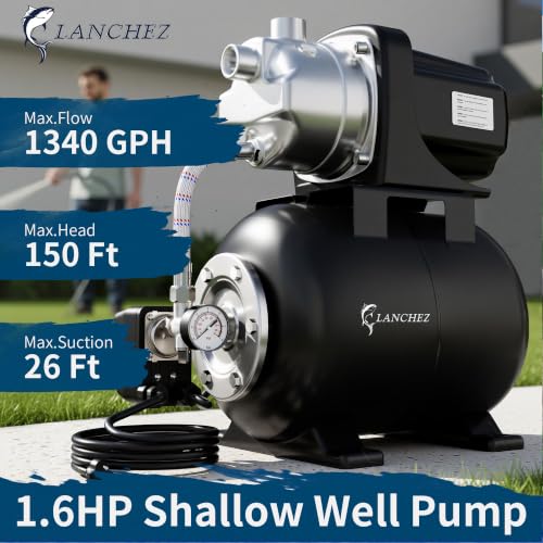 1.6HP Shallow Well Garden Pump (Matte Black)