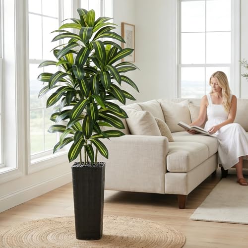 Artificial Dracaena Tree (Dark Green – Black Pot / 7FT)