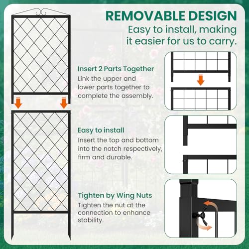2 Pack Garden Trellis for Climbing Plants (71''H x 20''W/2 Pack / Black Rhombus Grid)