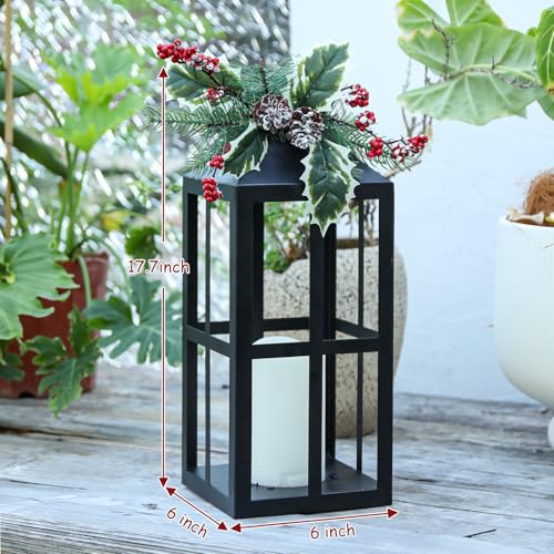 Christmas Lanterns 2 Pack with LED Candles for Christmas Porch Decor