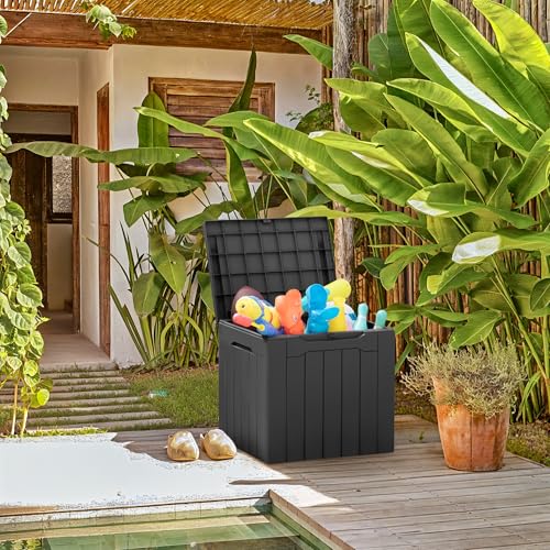 31 Gallon Resin Deck Box All Weather Outdoor Storage Boxes for Patio Furniture Set (Gray / 31 Gallon)
