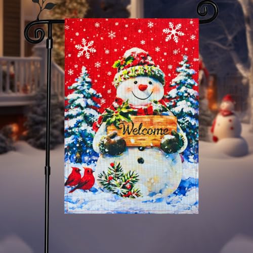 12×18 Christmas Snowman Garden Flag (Red / 12×18inch)