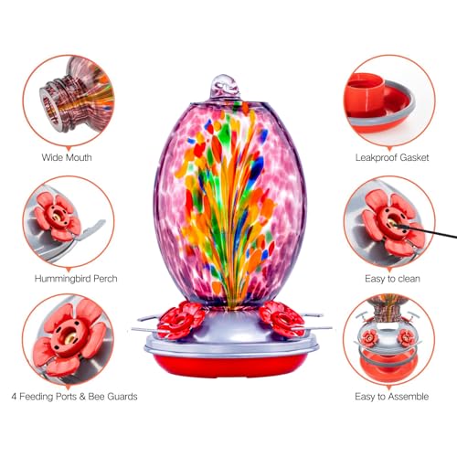 Glass Humming Bird Feeders for Outdoors (Purple Fireworks)