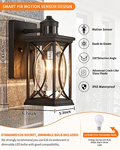 Motion Sensor Outdoor Wall Light with Dimmable Bulb (Black-S-MO)
