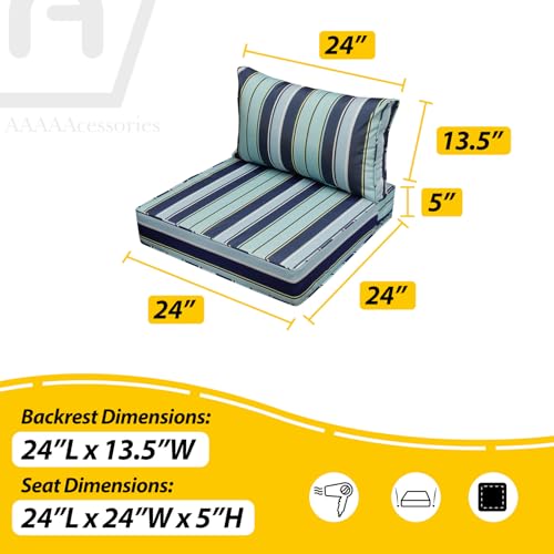 Outdoor Chair Cushions (Ash Teal Seaside Stripe / 24"x24"x5" / 24"x13.5")