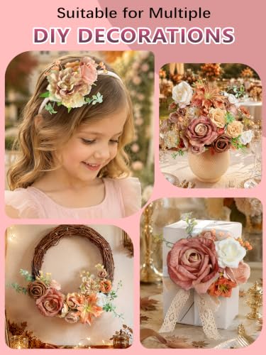 Fall Artificial Flowers Combo Fake Flowers Bulk for Wedding Decor (Champagne Coffee)
