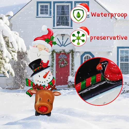3 Pack Metal Christmas Yard Signs Decor for Multiple Stacked (Santa Claus Snowman Reindeer)