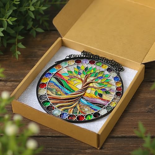 8 Inch Colorful Tree of Life Stained Glass Suncatcher & Ornament (Tree of Life)