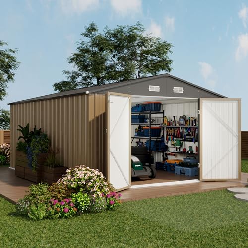 10x14 FT Outdoor Storage Shed (Brown / 10x14 FT)