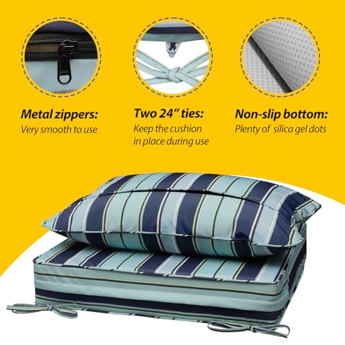 Outdoor Chair Cushions (Ash Teal Seaside Stripe / 23.5"x25.5"x5" / 23.5"x19")