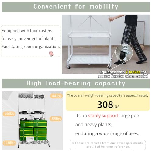 Foldable 4 Tier Plant Stand With Wheels Indoor Outdoor Black
