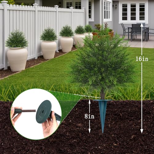 2 Pack 23" Artificial Cedar Topiary Ball Trees with Ground Spike (Fine Cedar)