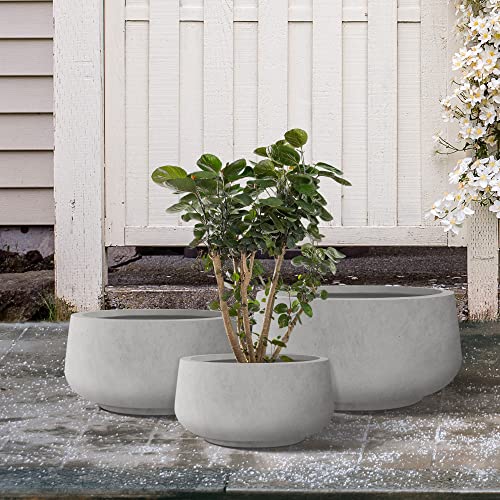 Set of 3 Pale Gray Concrete Curved Planters 21.6" 16.9" 12.5" Dia (Natural Concrete / 21.6",16.9",and 12.5" Dia)