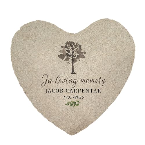 Personalized Heart Memorial Garden Stone with Tree Design (Watercolor Tree / Heart)