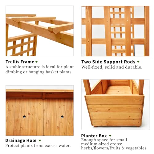 Raised Garden Bed with Wood Trellis Set of 2 Outdoor Planter Box for Tomatoes Climbing Vegetables Herbs Flowers Patio Pots Tall Hanging Roof 2 Drainage Holes Orange (2 Count)