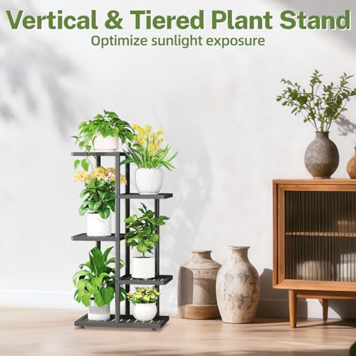 Plant Stand with Grow Light Indoor Outdoor (Black / 4 Tier with Light)